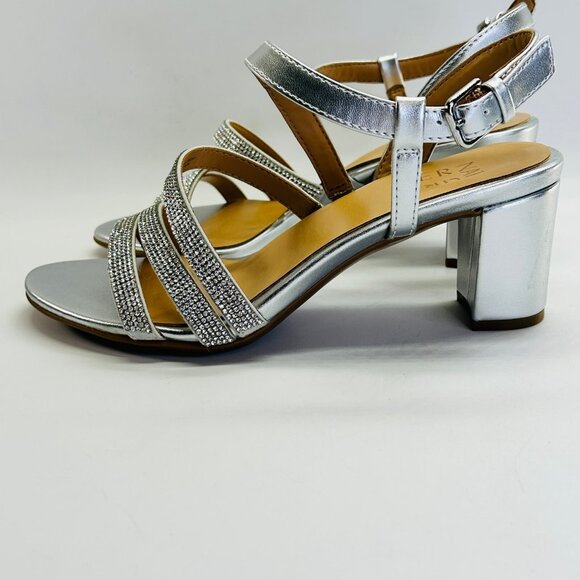 Naturalizer Bridget 4 Rhinestone Block Heel Sandal Size 6M Silver Dress Shoe - Picture 5 of 16
